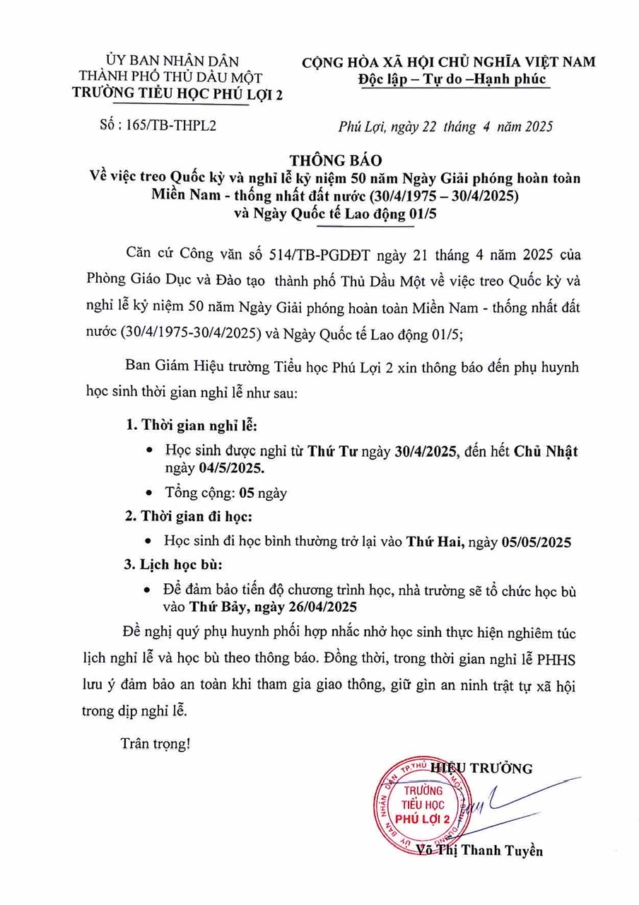 Lịch nghỉ 30 4