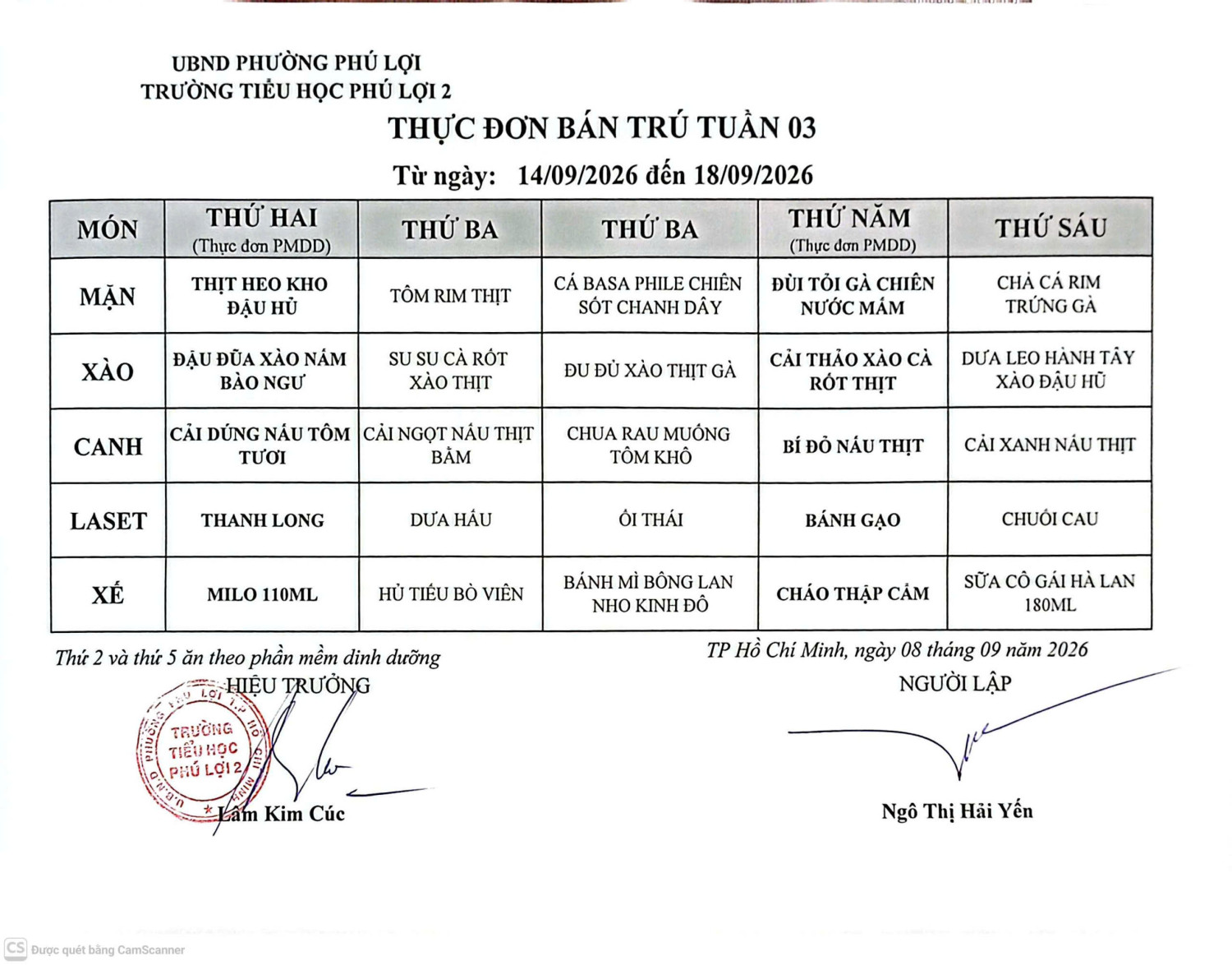 THPL2 - Thực đơn bán trú tuần 3 (14/9/2026-18/9/2026)